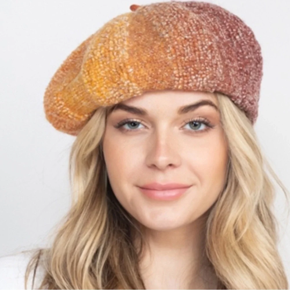 Rust Orange Fall French Beret Stylish Knit Hat for Autumn Fashion